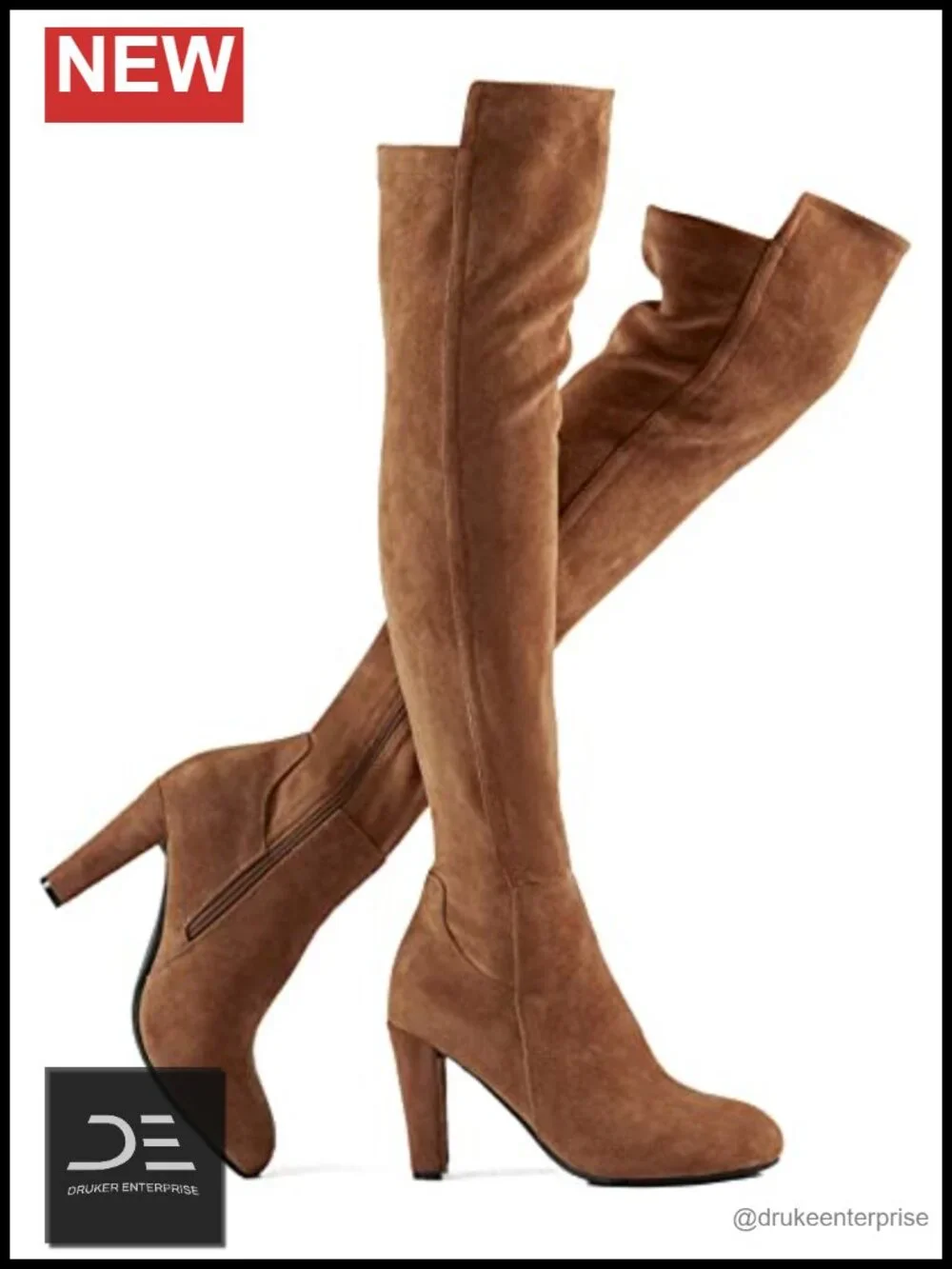 Faux Suede Chunky Heel Over The Knee Stretch Thigh High Boots